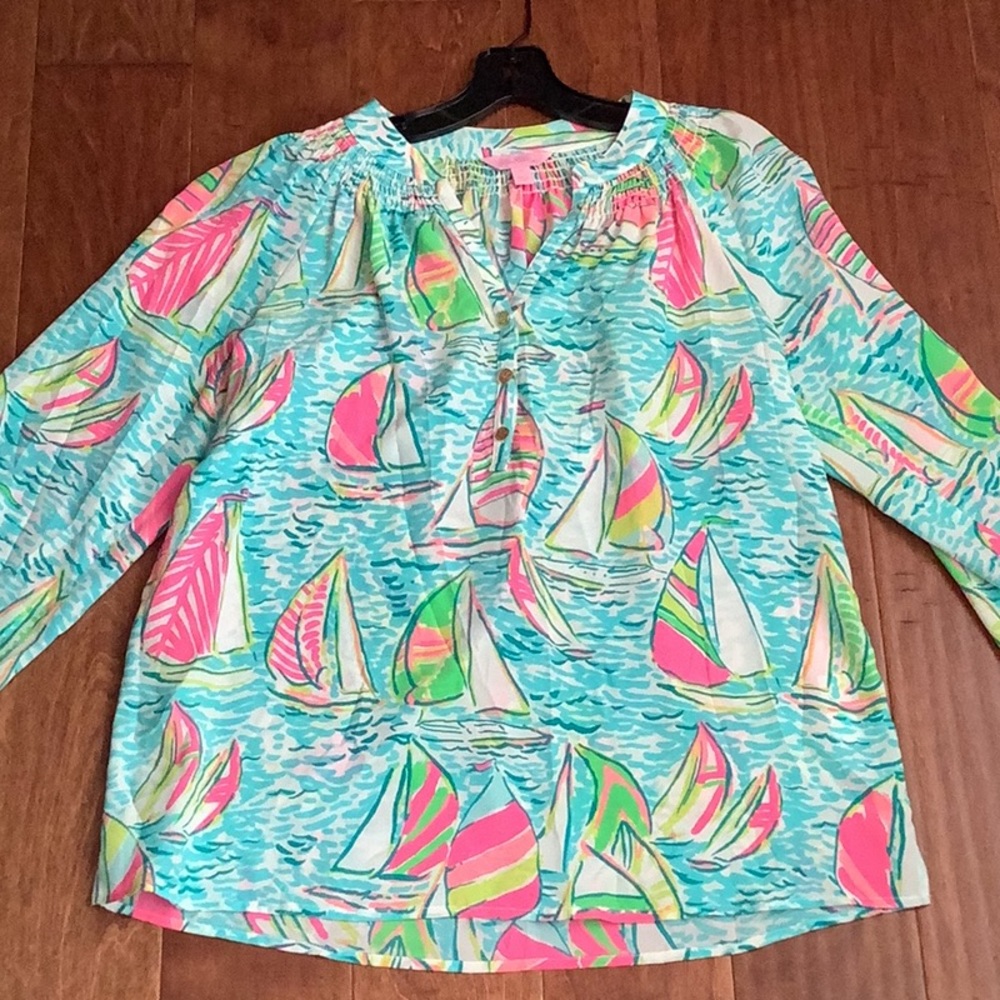 Lilly Pulitzer Elsa Silk Blouse with Sailboat Print